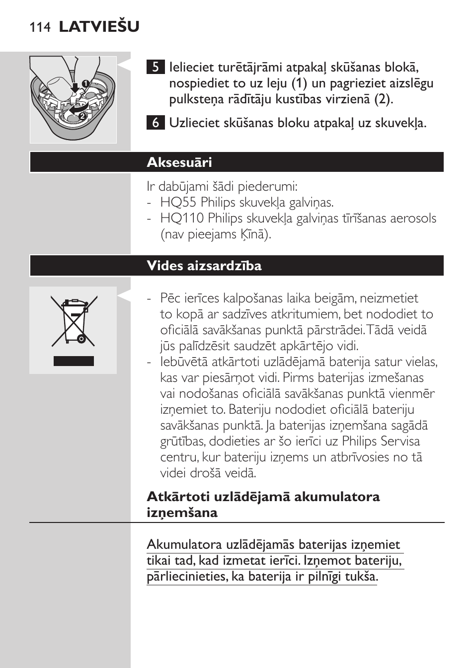 Uzglabāšana, Rezerves daļas, Latviešu | Philips HQ 6990 User Manual | Page 114 / 206