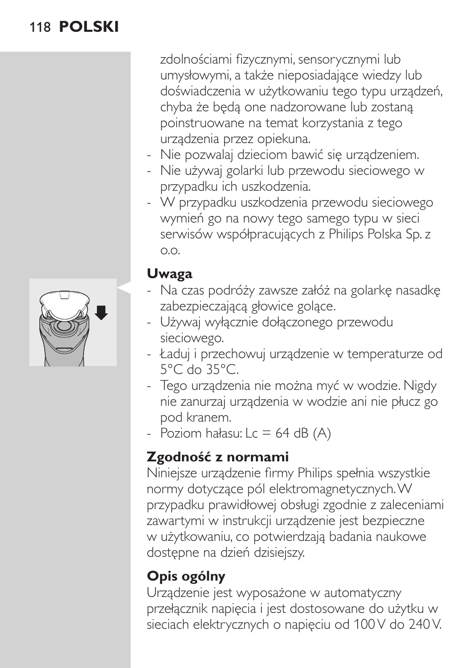 Uwaga, Zgodność z normami, Opis ogólny | Philips HQ 6990 User Manual | Page 118 / 206