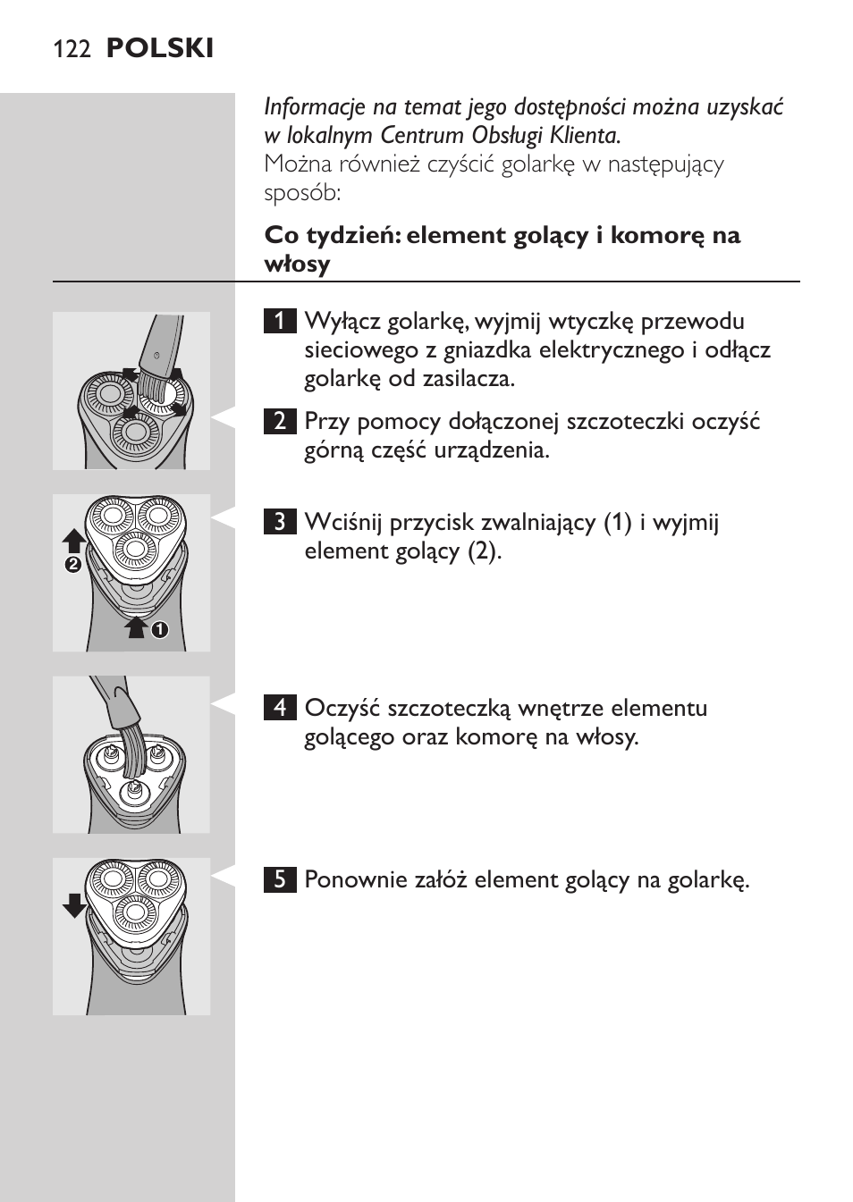 Co tydzień: element golący i komorę na włosy, Polski | Philips HQ 6990 User Manual | Page 122 / 206