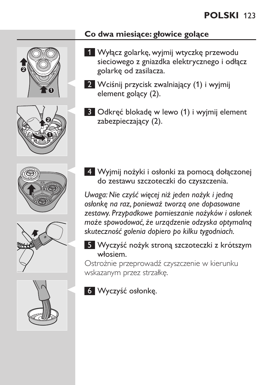 Co dwa miesiące: głowice golące, Polski | Philips HQ 6990 User Manual | Page 123 / 206