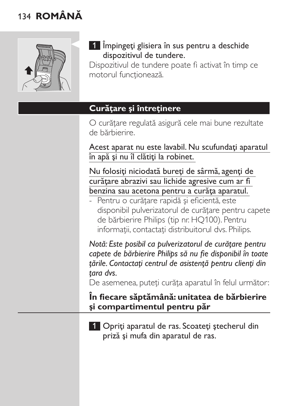 Curăţare şi întreţinere | Philips HQ 6990 User Manual | Page 134 / 206