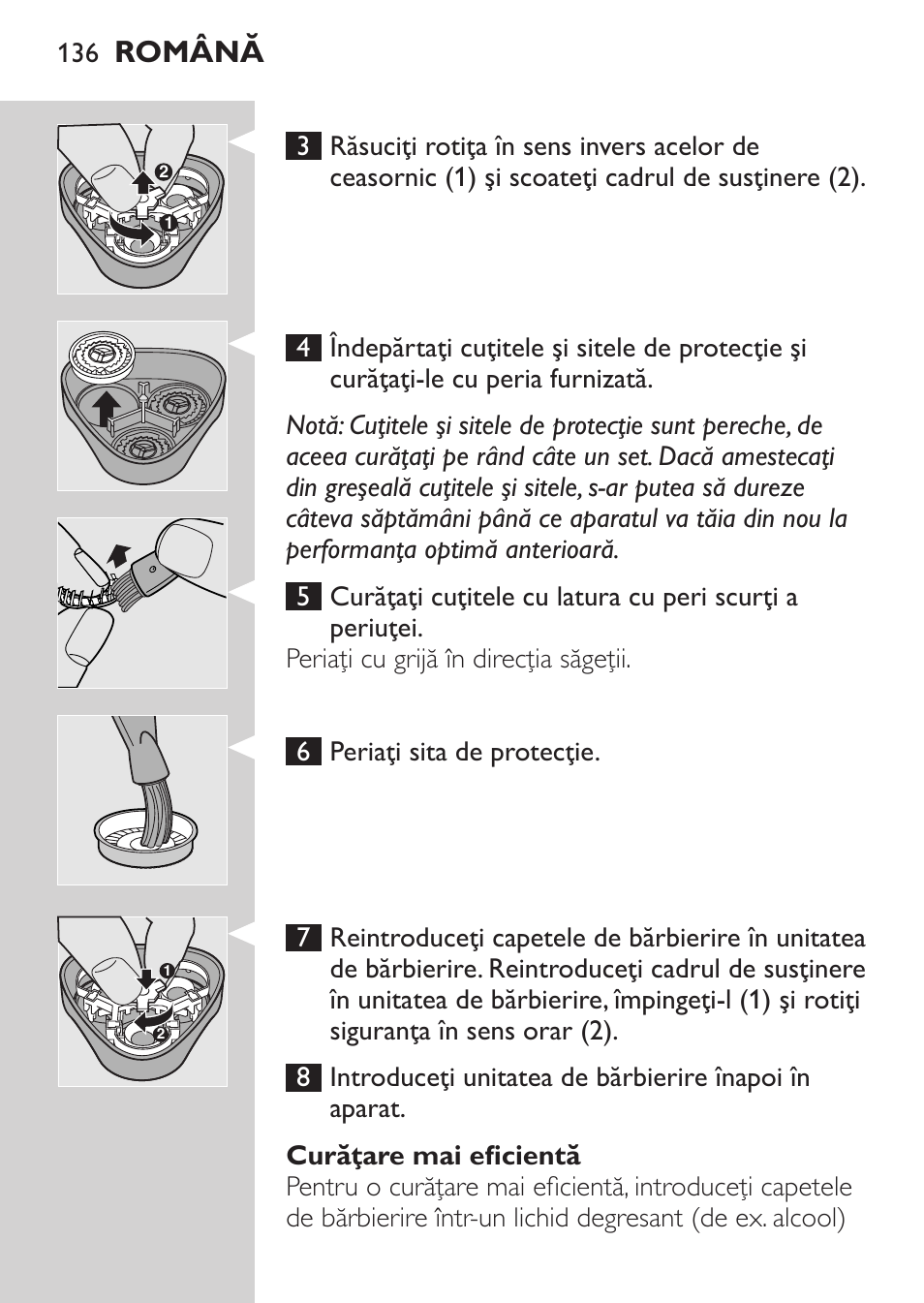 Curăţare mai eficientă, Română | Philips HQ 6990 User Manual | Page 136 / 206