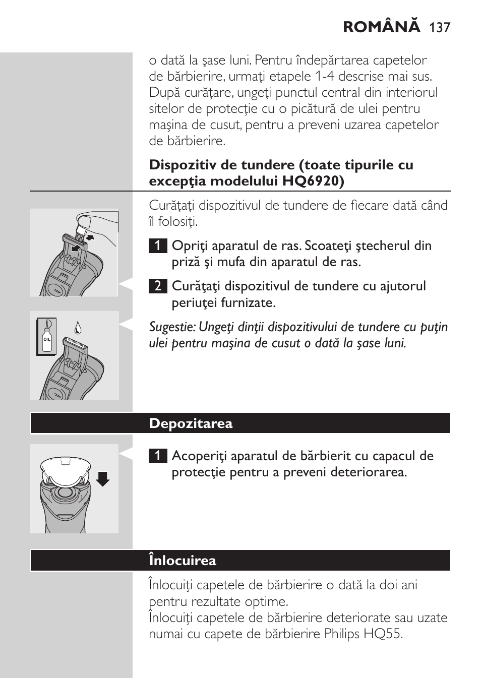 Depozitarea, Înlocuirea | Philips HQ 6990 User Manual | Page 137 / 206