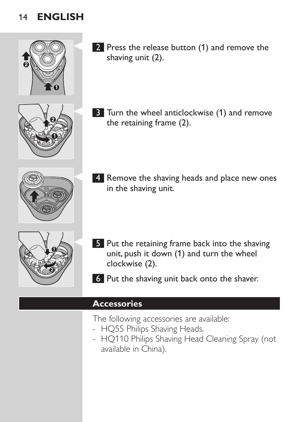 Accessories, English | Philips HQ 6990 User Manual | Page 14 / 206