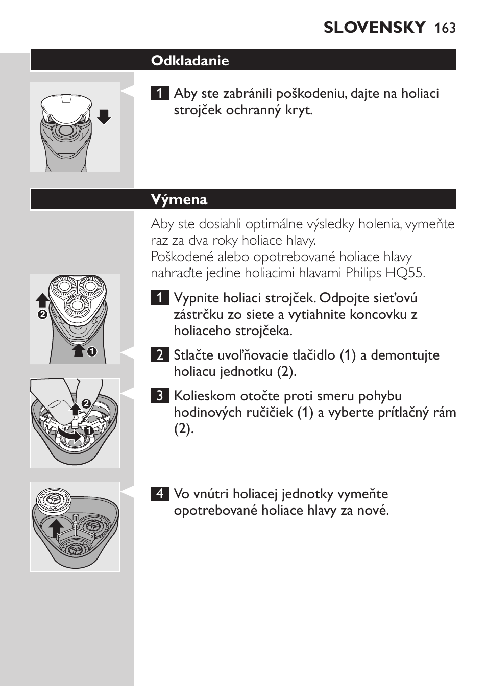 Odkladanie, Výmena, Slovensky | Philips HQ 6990 User Manual | Page 163 / 206