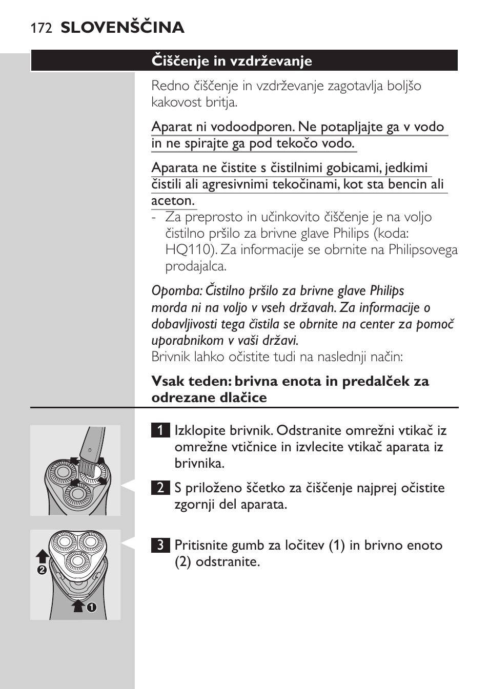 Čiščenje in vzdrževanje, Slovenščina | Philips HQ 6990 User Manual | Page 172 / 206