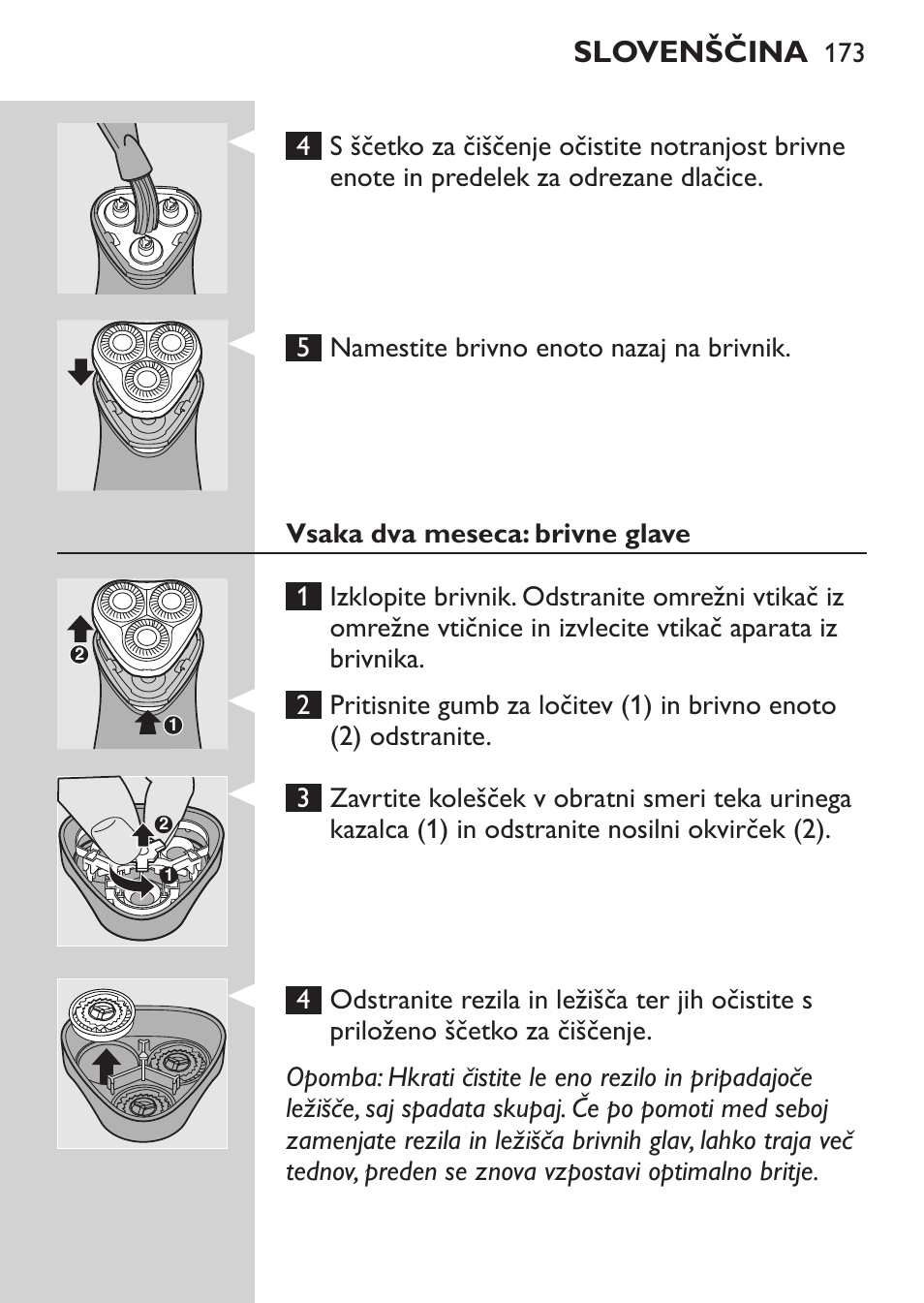 Vsaka dva meseca: brivne glave, Slovenščina | Philips HQ 6990 User Manual | Page 173 / 206