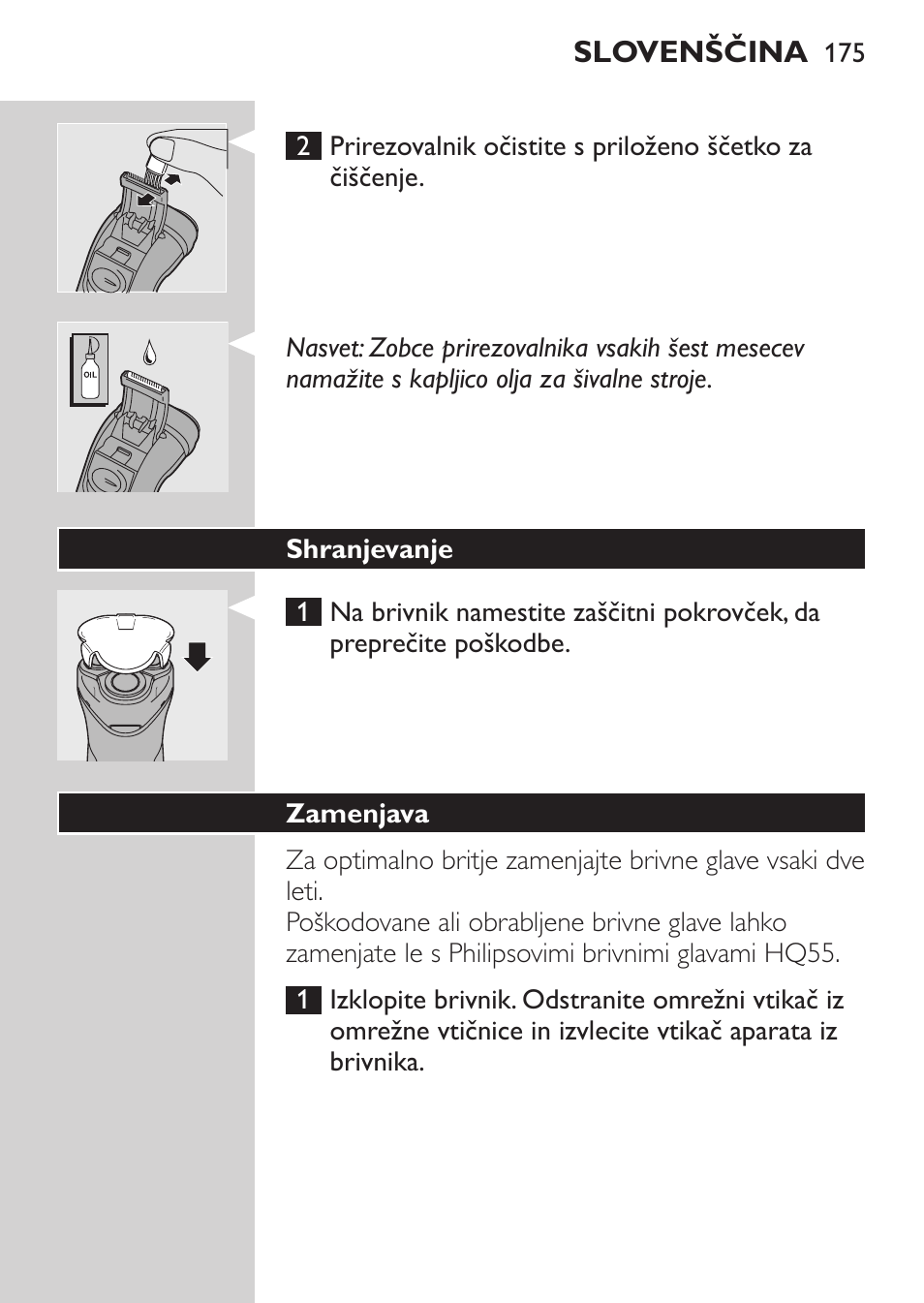 Shranjevanje, Zamenjava | Philips HQ 6990 User Manual | Page 175 / 206