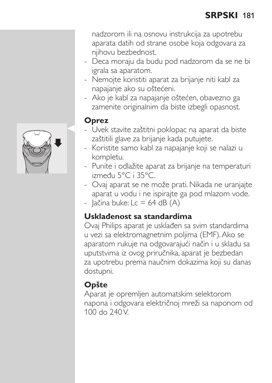 Oprez, Usklađenost sa standardima, Opšte | Punjenje | Philips HQ 6990 User Manual | Page 181 / 206