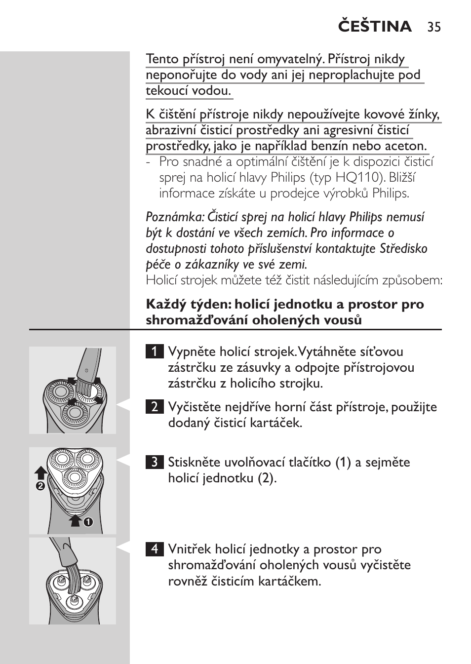 Čištění a údržba, Čeština | Philips HQ 6990 User Manual | Page 35 / 206