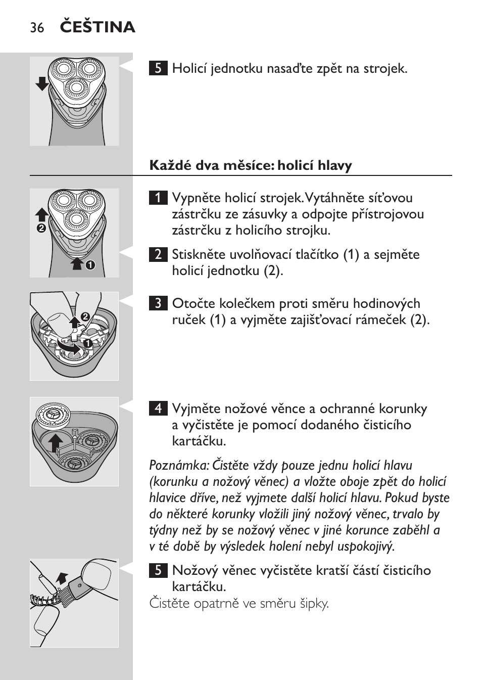 Každé dva měsíce: holicí hlavy, Čeština | Philips HQ 6990 User Manual | Page 36 / 206