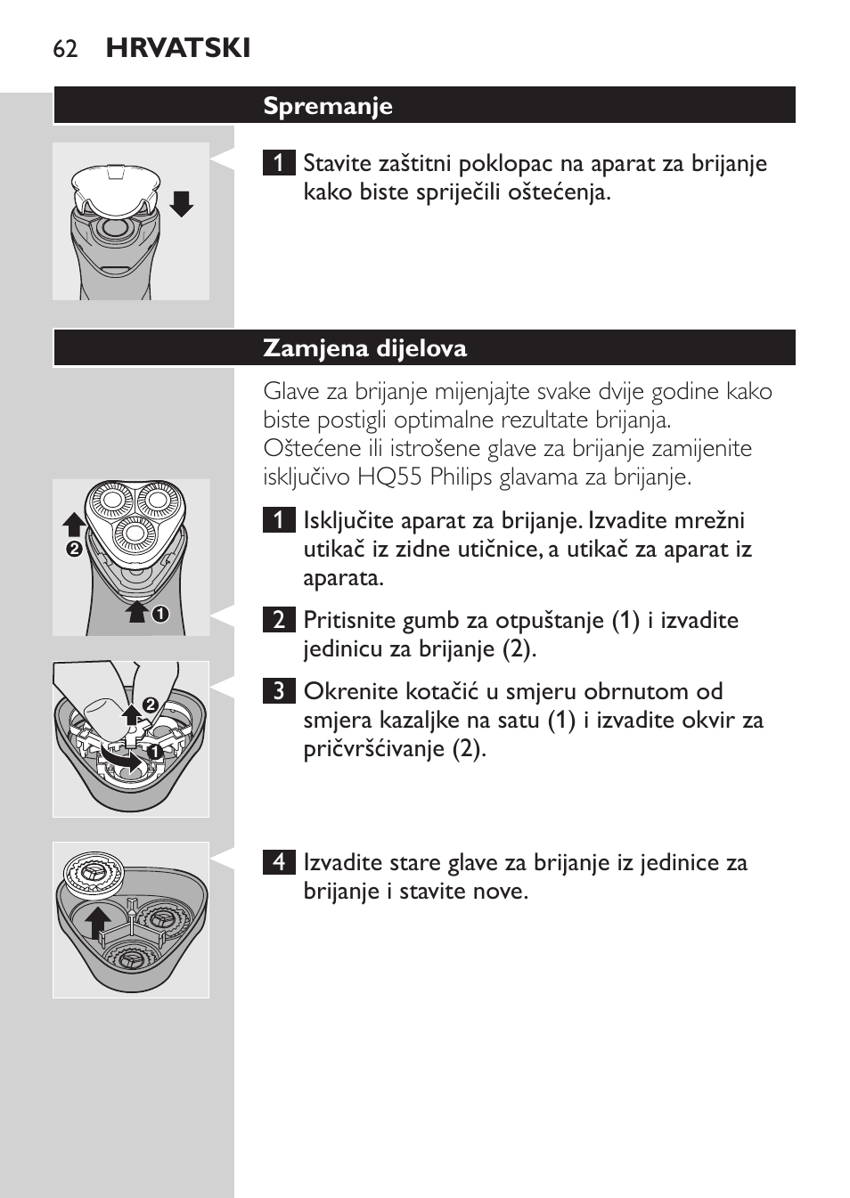Spremanje, Zamjena dijelova, Hrvatski | Philips HQ 6990 User Manual | Page 62 / 206