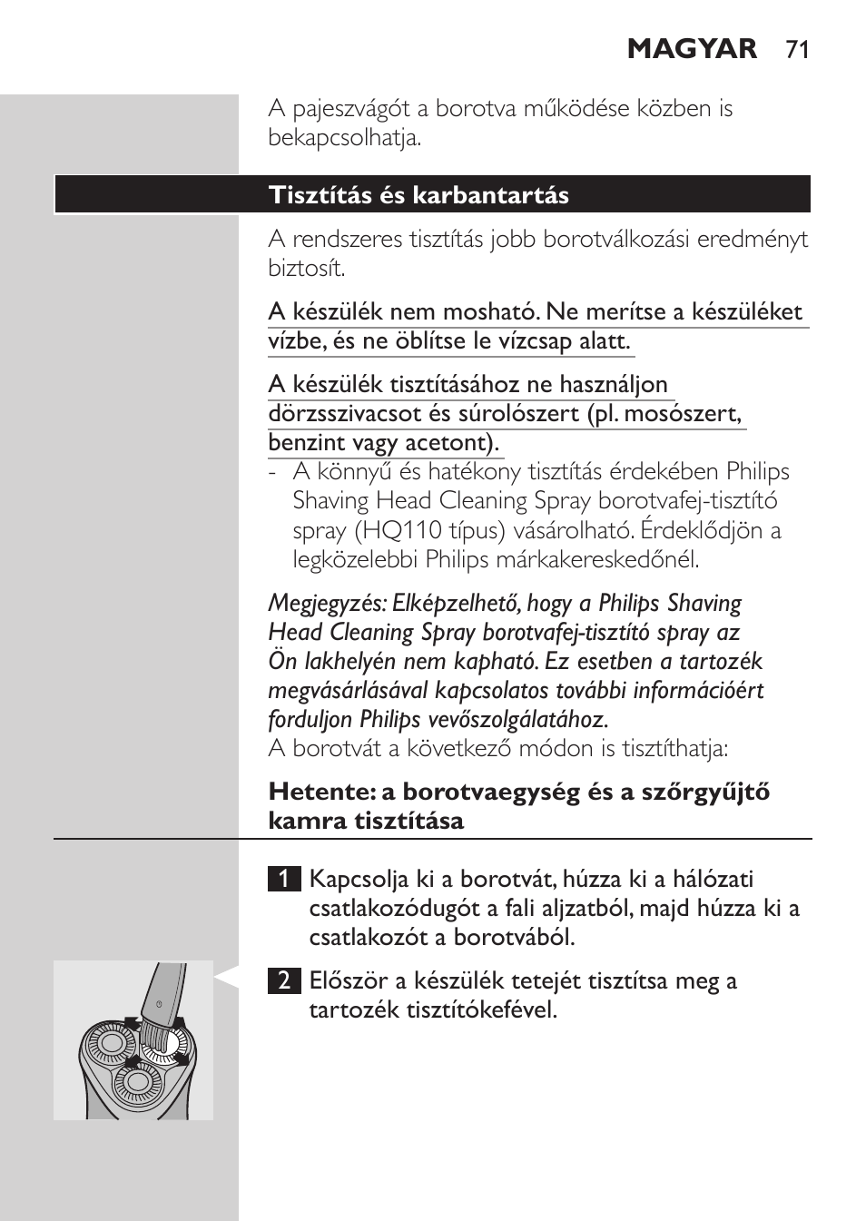 Tisztítás és karbantartás | Philips HQ 6990 User Manual | Page 71 / 206