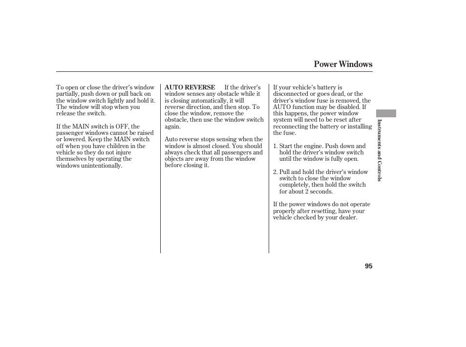 Power windows | HONDA 00X31-S9V-6502 User Manual | Page 101 / 330