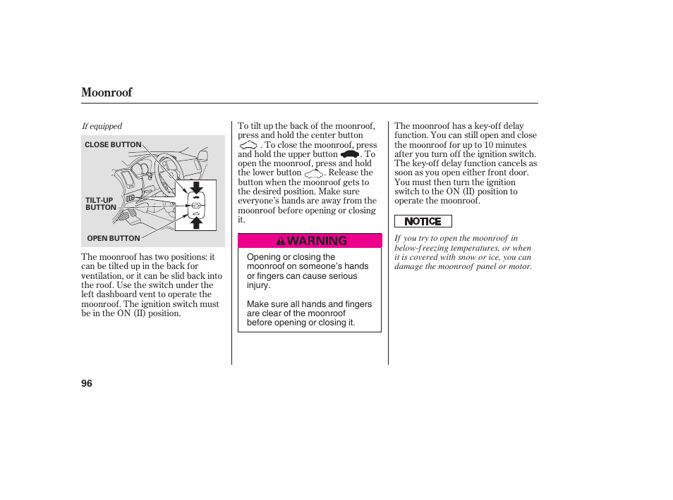 Moonroof | HONDA 00X31-S9V-6502 User Manual | Page 102 / 330