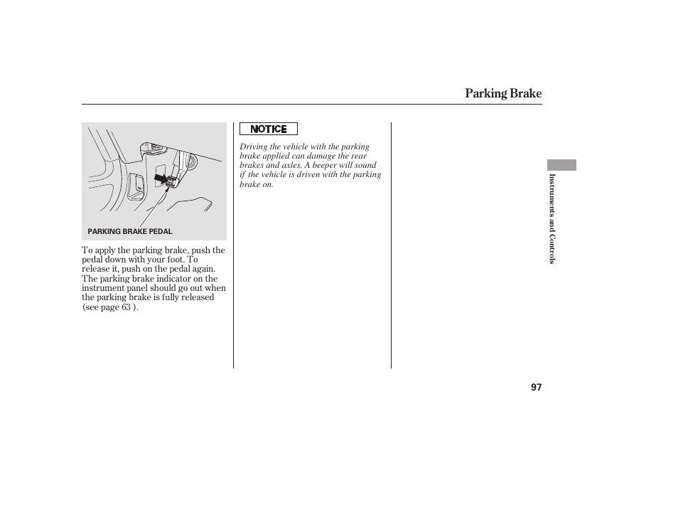 Parking brake | HONDA 00X31-S9V-6502 User Manual | Page 103 / 330