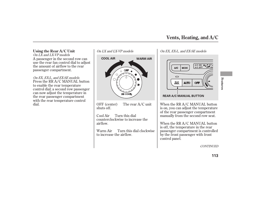 Vents, heating, and a/c | HONDA 00X31-S9V-6502 User Manual | Page 119 / 330