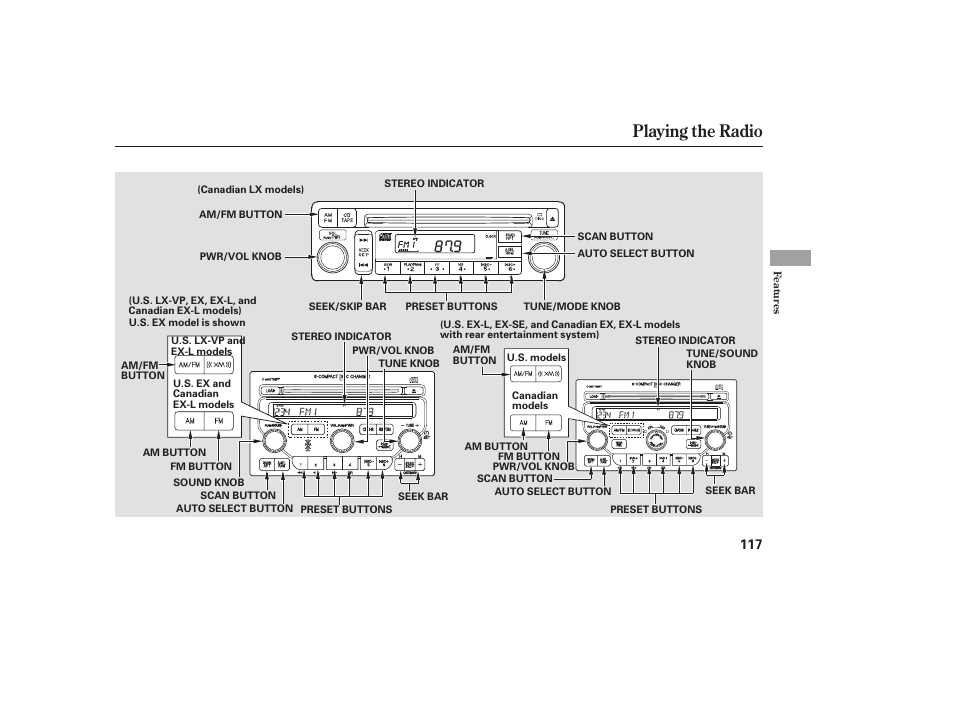 Playing the radio | HONDA 00X31-S9V-6502 User Manual | Page 123 / 330