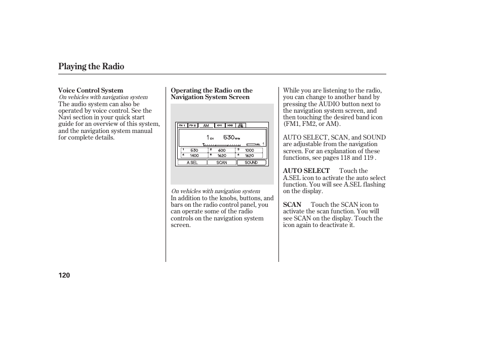 Playing the radio | HONDA 00X31-S9V-6502 User Manual | Page 126 / 330