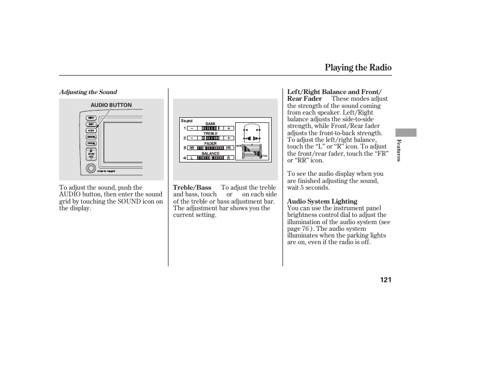 Playing the radio | HONDA 00X31-S9V-6502 User Manual | Page 127 / 330