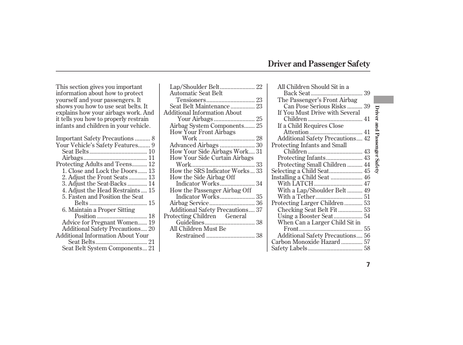 Driver and passenger safety | HONDA 00X31-S9V-6502 User Manual | Page 13 / 330