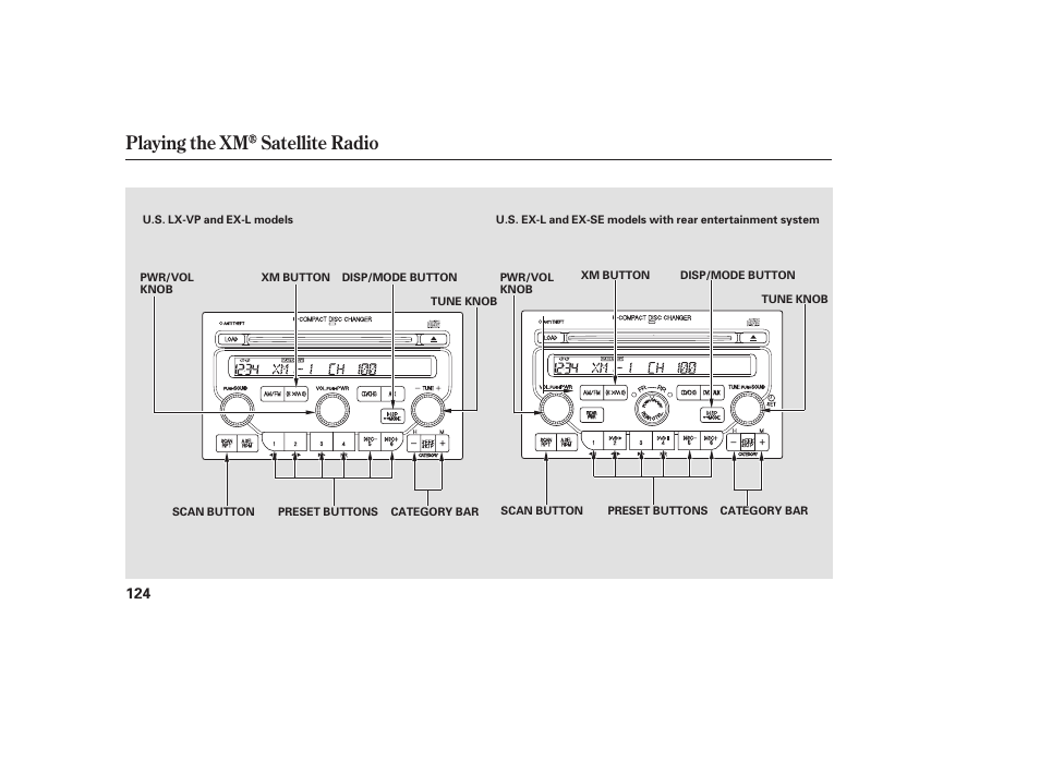 Playing the xm satellite radio | HONDA 00X31-S9V-6502 User Manual | Page 130 / 330