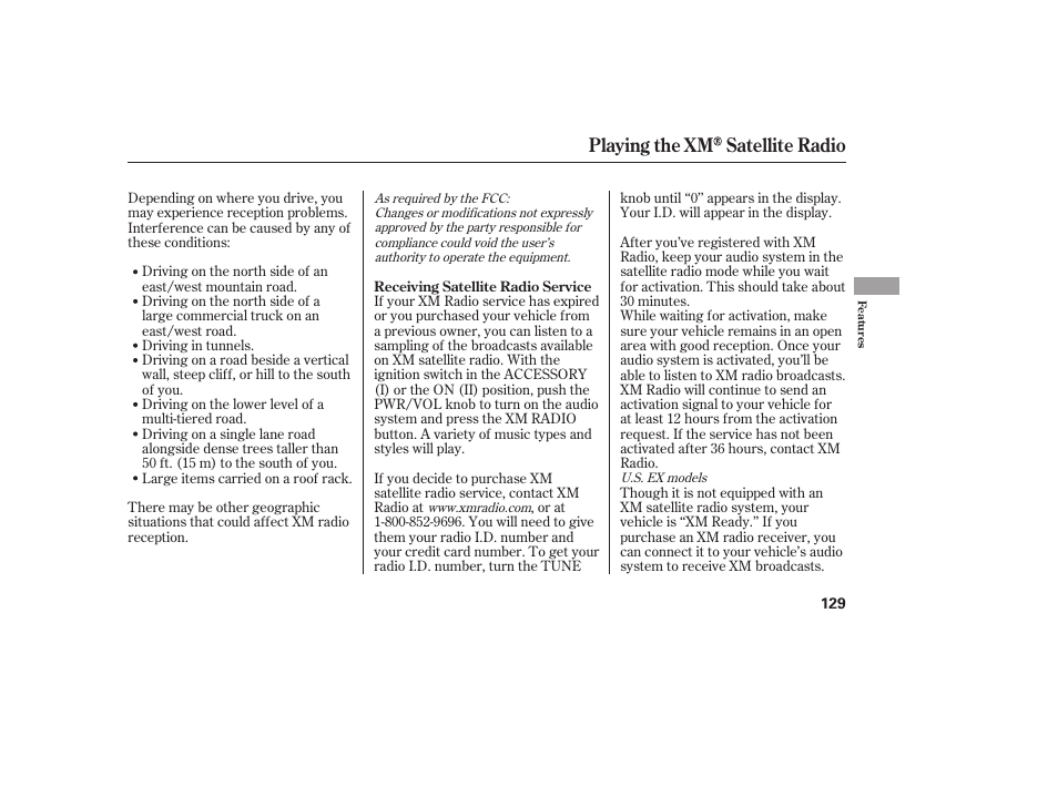 Playing the xm satellite radio | HONDA 00X31-S9V-6502 User Manual | Page 135 / 330