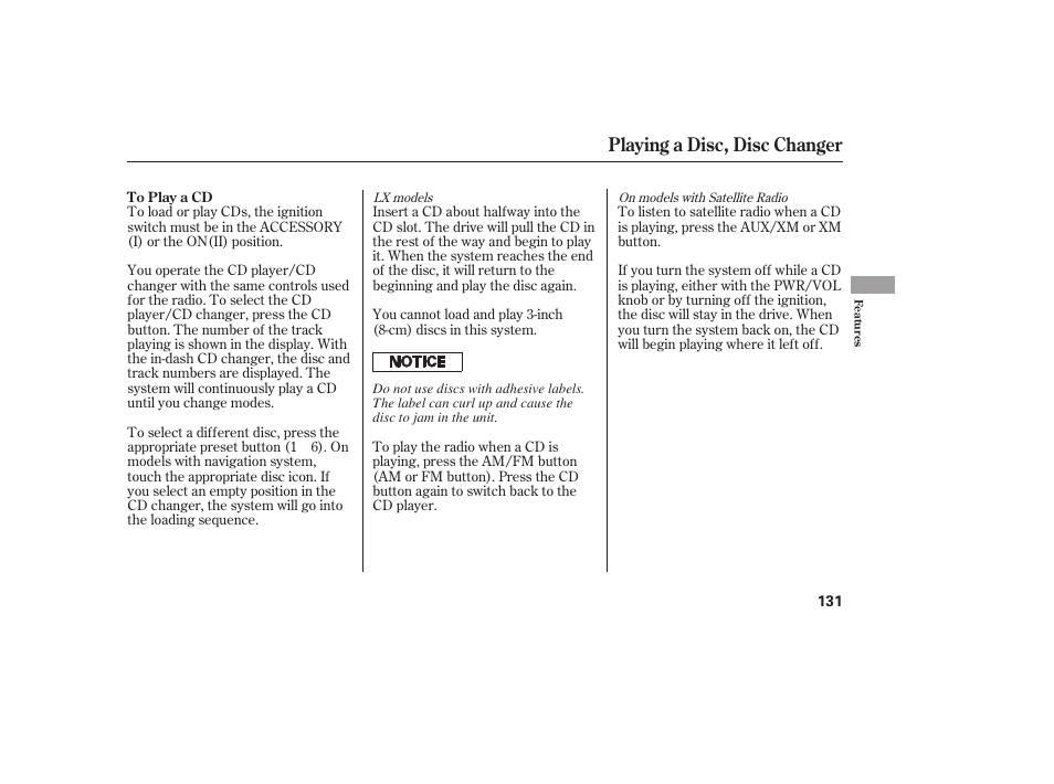 Playing a disc, disc changer | HONDA 00X31-S9V-6502 User Manual | Page 137 / 330