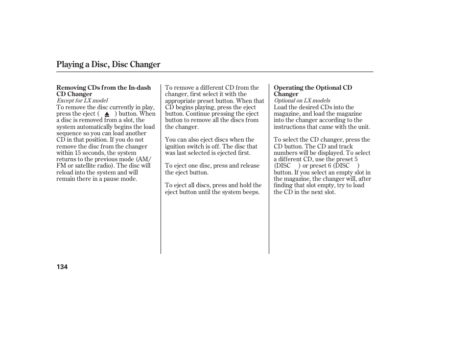 Playing a disc, disc changer | HONDA 00X31-S9V-6502 User Manual | Page 140 / 330