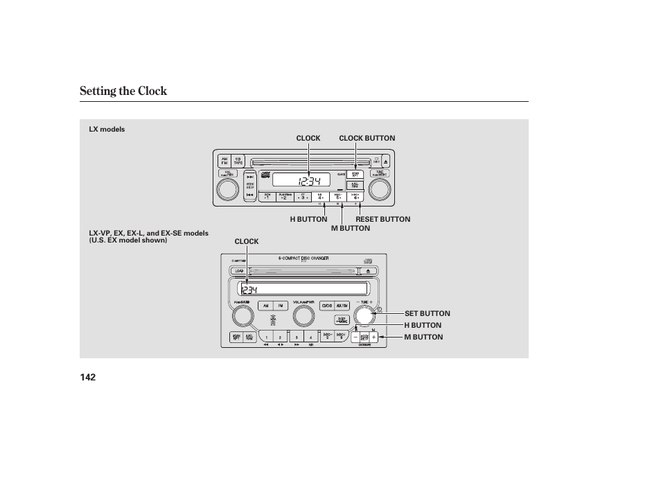 Setting the clock | HONDA 00X31-S9V-6502 User Manual | Page 148 / 330