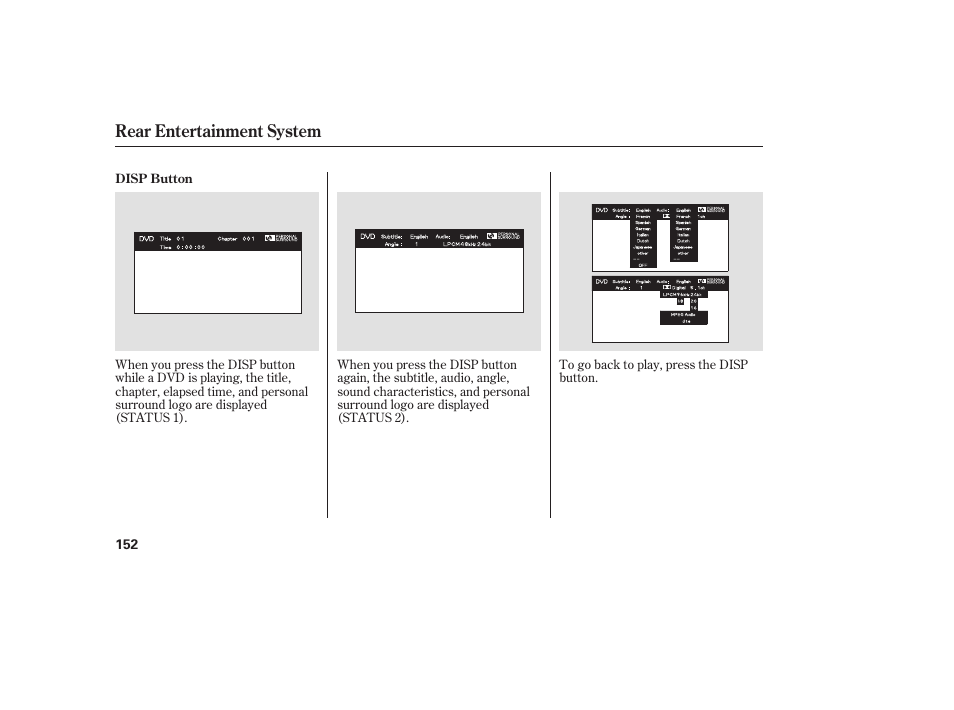 Rear entertainment system | HONDA 00X31-S9V-6502 User Manual | Page 158 / 330