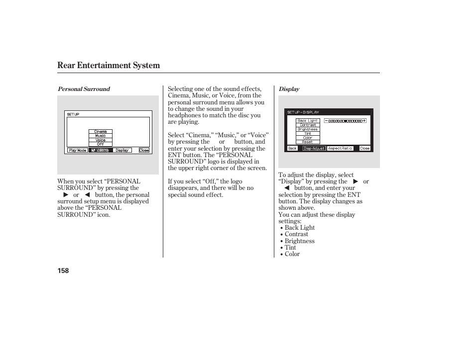 Rear entertainment system | HONDA 00X31-S9V-6502 User Manual | Page 164 / 330