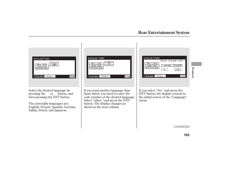 Rear entertainment system | HONDA 00X31-S9V-6502 User Manual | Page 169 / 330