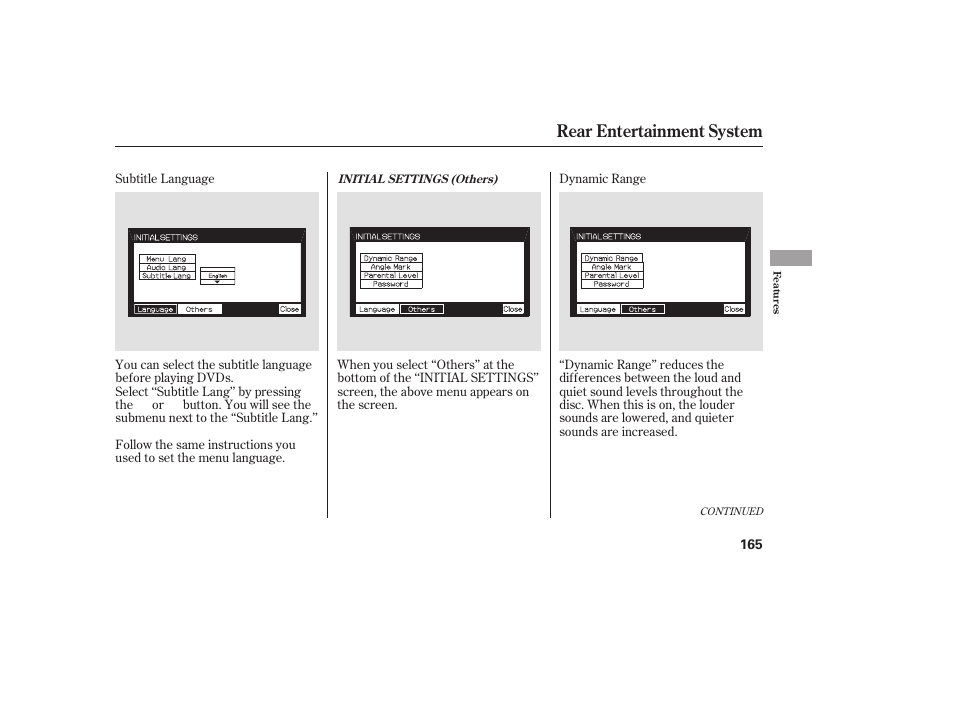 Rear entertainment system | HONDA 00X31-S9V-6502 User Manual | Page 171 / 330