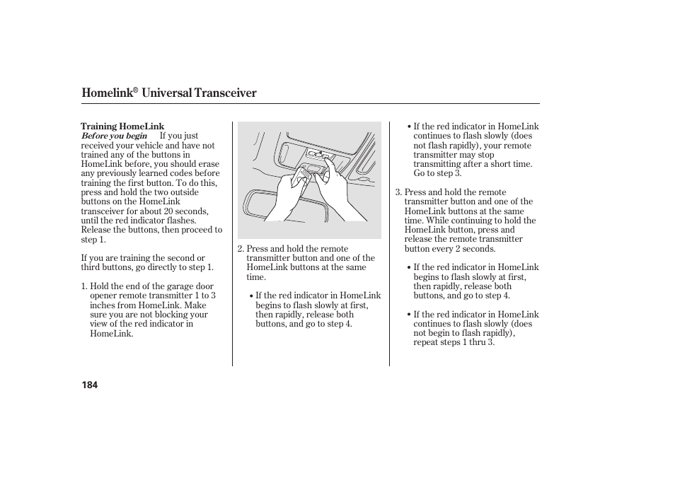 Homelink, Universal transceiver | HONDA 00X31-S9V-6502 User Manual | Page 190 / 330