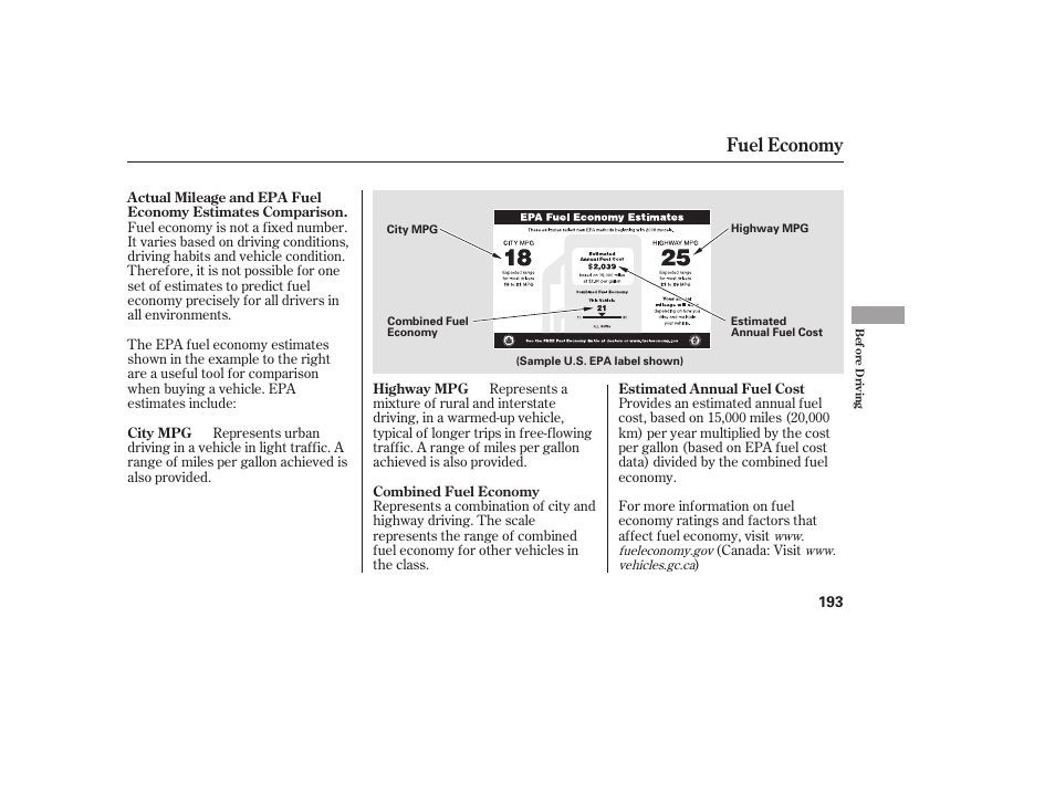 Fuel economy | HONDA 00X31-S9V-6502 User Manual | Page 199 / 330