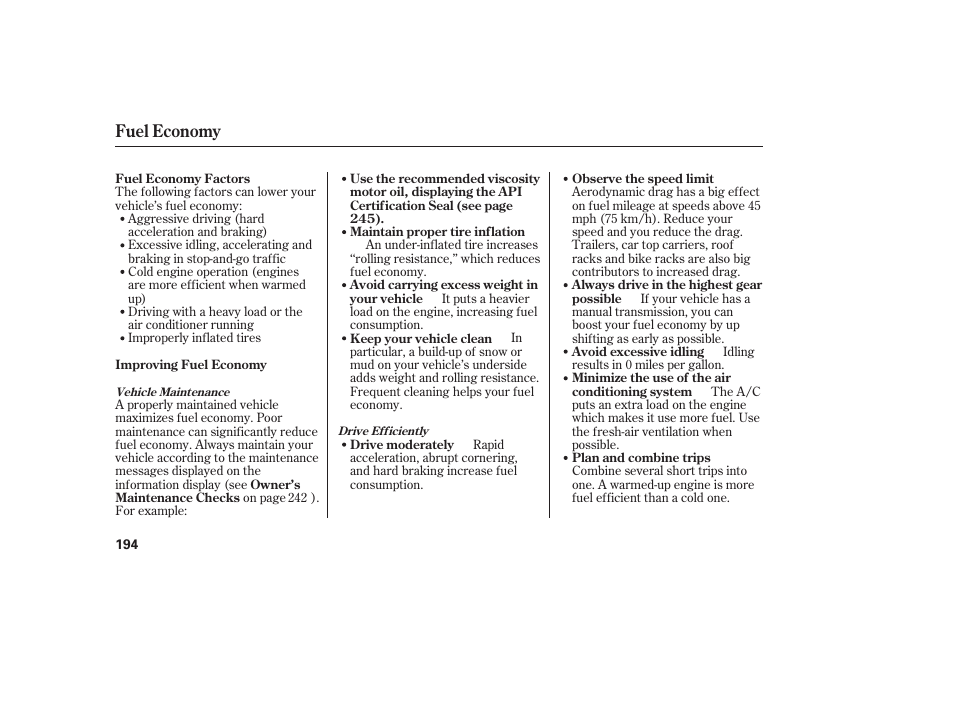 Fuel economy | HONDA 00X31-S9V-6502 User Manual | Page 200 / 330