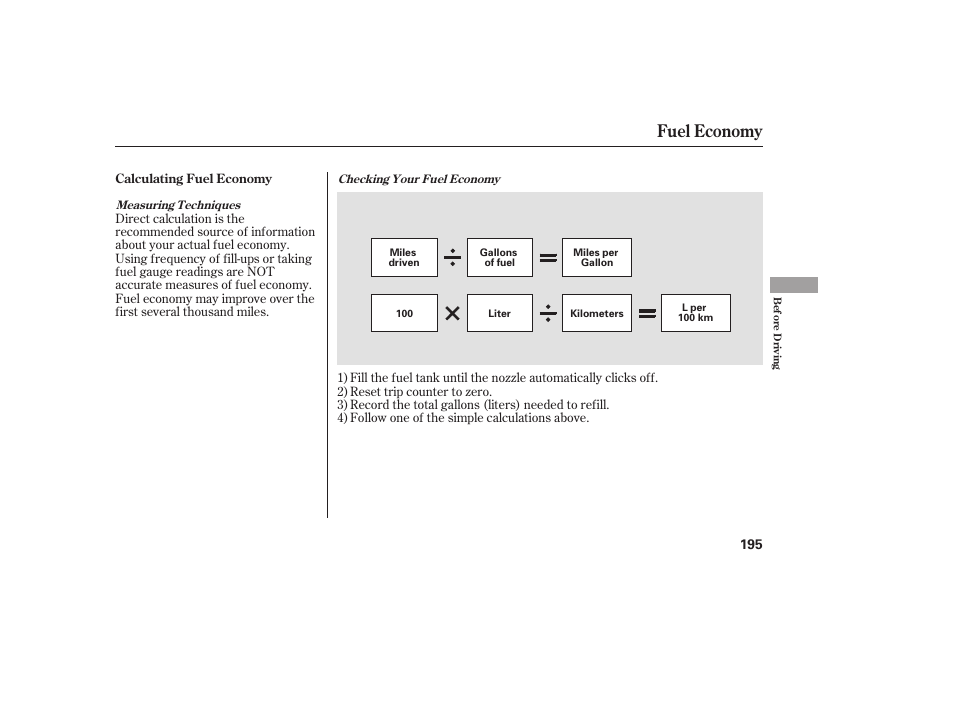 Fuel economy | HONDA 00X31-S9V-6502 User Manual | Page 201 / 330