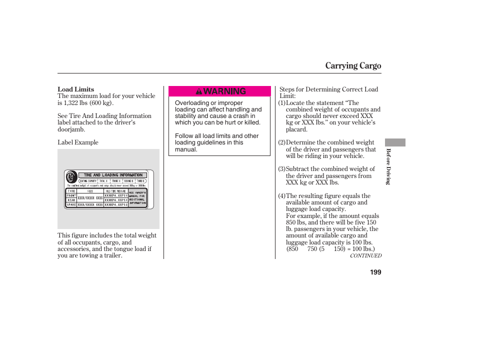 Carrying cargo | HONDA 00X31-S9V-6502 User Manual | Page 205 / 330