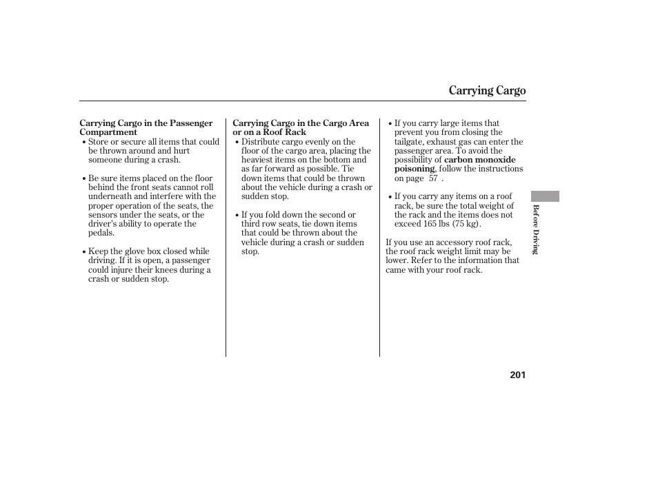 Carrying cargo | HONDA 00X31-S9V-6502 User Manual | Page 207 / 330