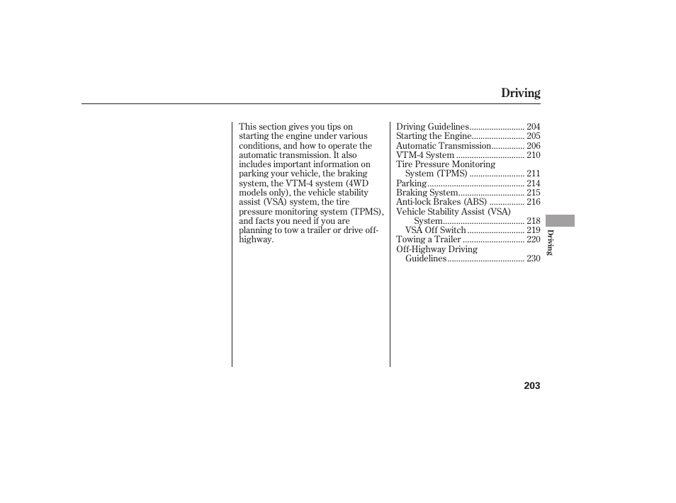 Driving | HONDA 00X31-S9V-6502 User Manual | Page 209 / 330