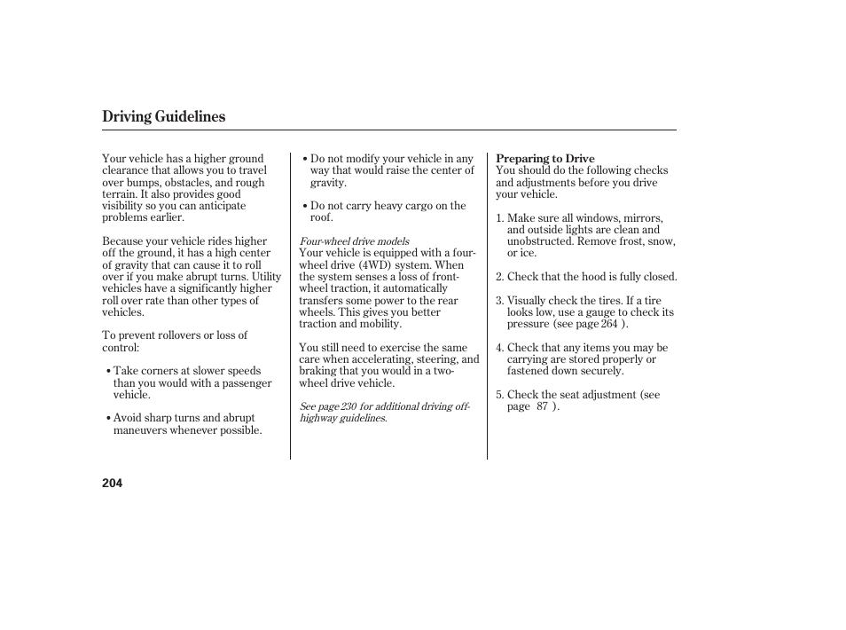 Driving guidelines | HONDA 00X31-S9V-6502 User Manual | Page 210 / 330