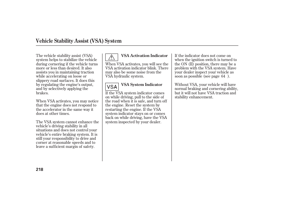 Vehicle stability assist (vsa) system | HONDA 00X31-S9V-6502 User Manual | Page 224 / 330