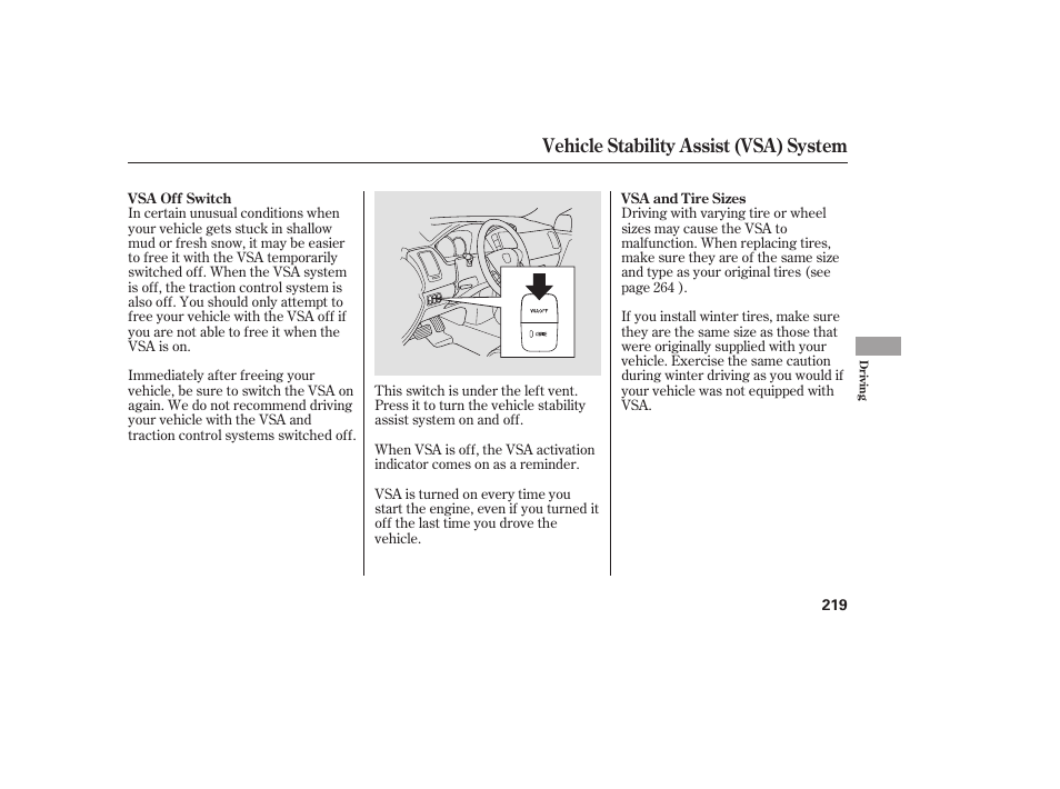 Vehicle stability assist (vsa) system | HONDA 00X31-S9V-6502 User Manual | Page 225 / 330