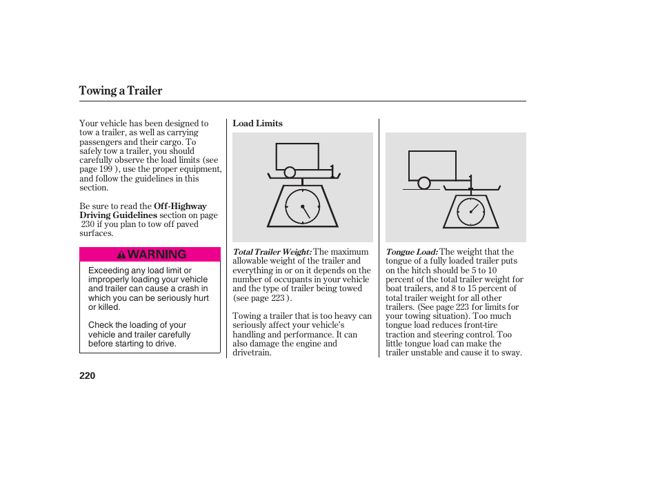 Towing a trailer | HONDA 00X31-S9V-6502 User Manual | Page 226 / 330