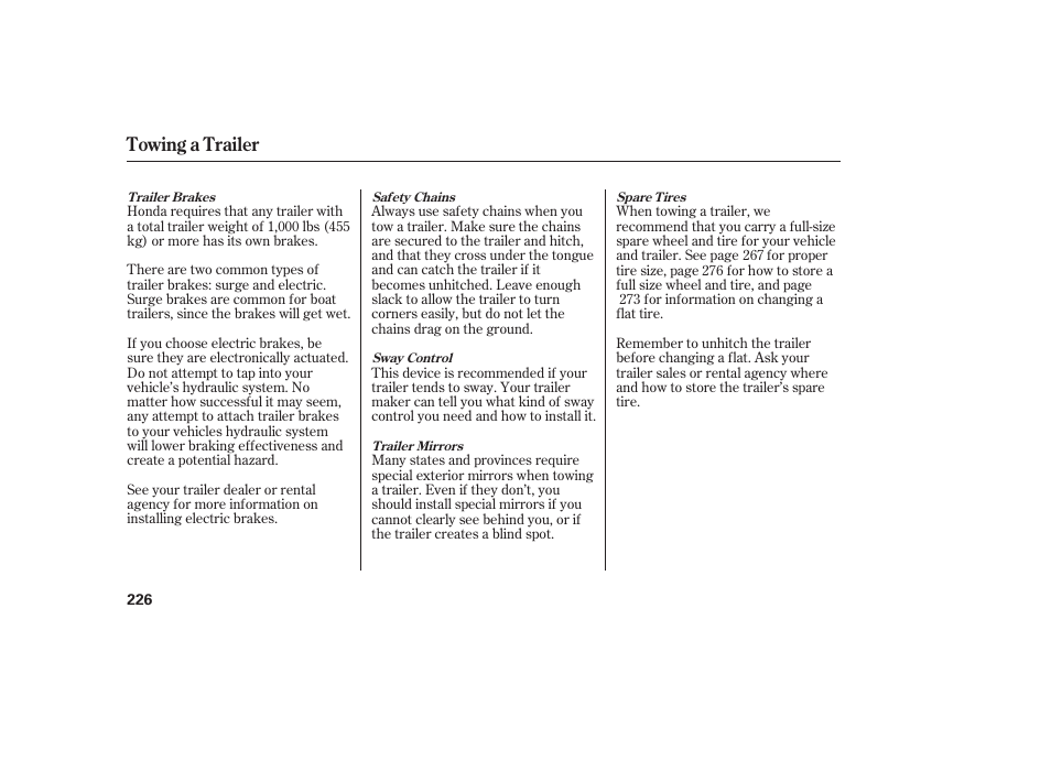 Towing a trailer | HONDA 00X31-S9V-6502 User Manual | Page 232 / 330