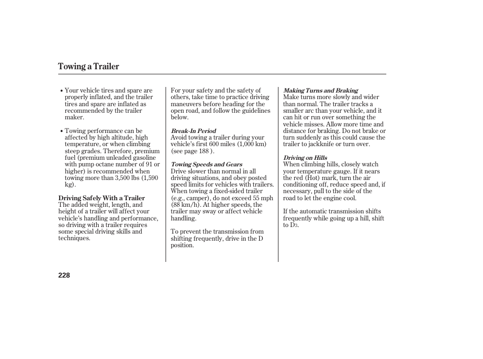 Towing a trailer | HONDA 00X31-S9V-6502 User Manual | Page 234 / 330