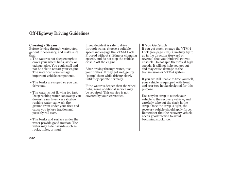 Off-highway driving guidelines | HONDA 00X31-S9V-6502 User Manual | Page 238 / 330