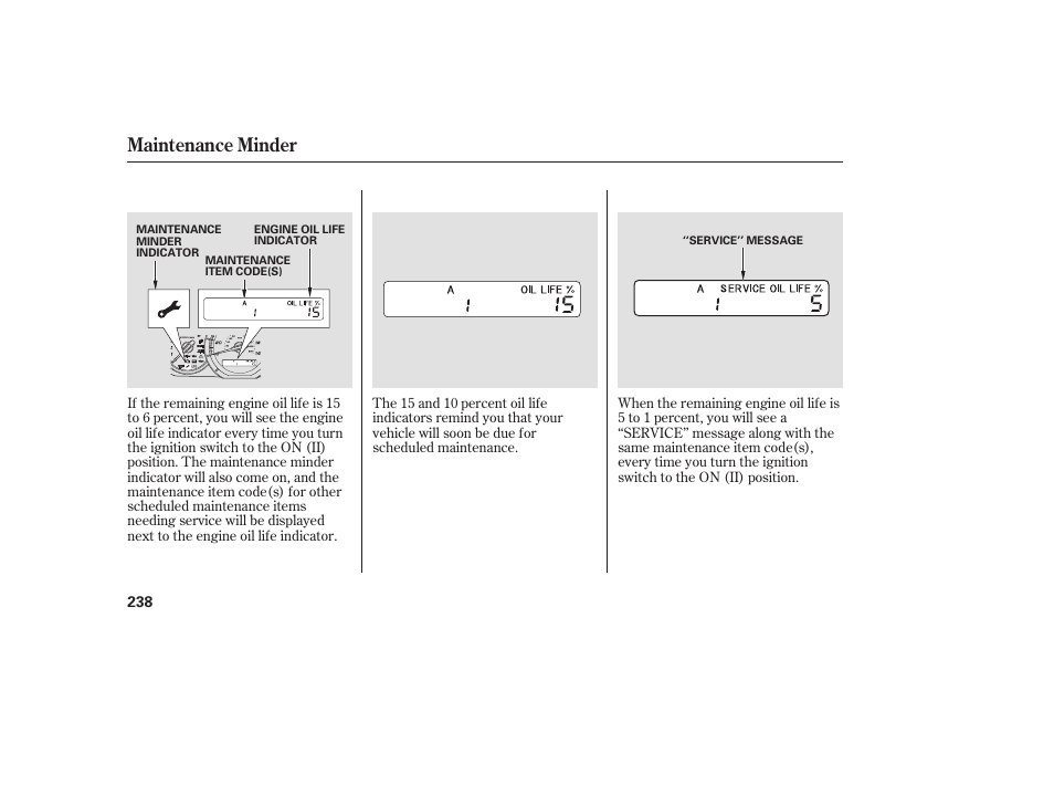 Maintenance minder | HONDA 00X31-S9V-6502 User Manual | Page 244 / 330