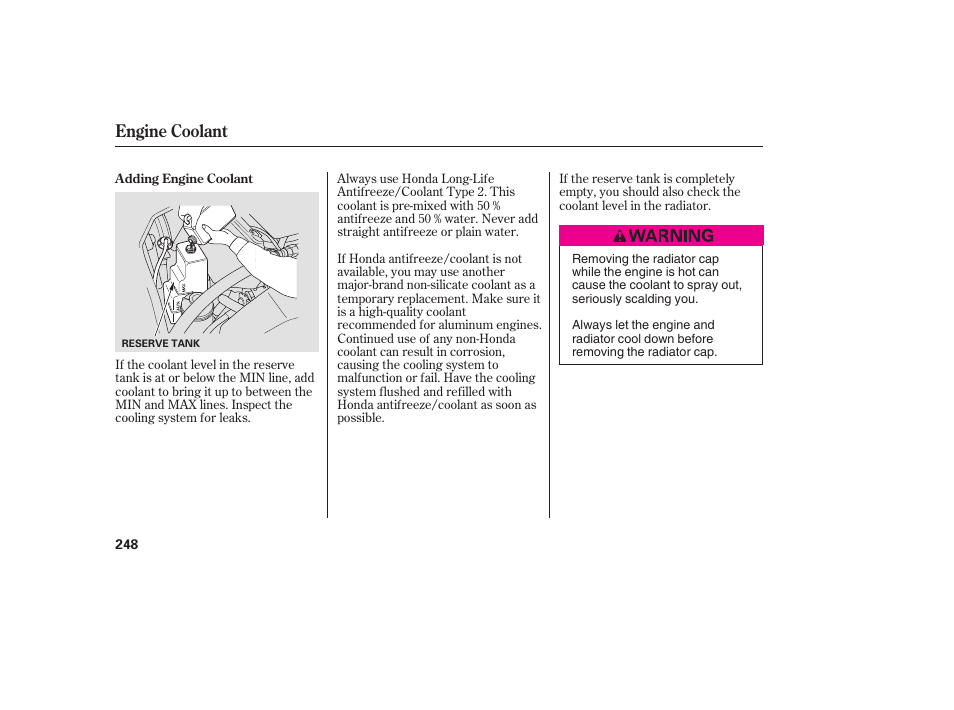 Engine coolant | HONDA 00X31-S9V-6502 User Manual | Page 254 / 330